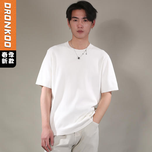 DRONKOO 2026 圆领领口下摆里边撞色净版修身短袖薄毛衣 商品图0