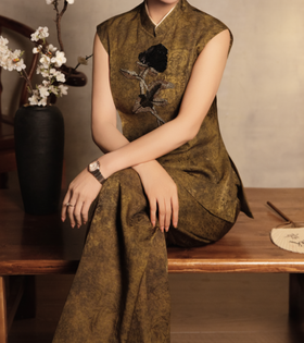 SC1AL03_苔绿色_马甲_春季_新中式立领刺绣提花_高级女装_BERNIEELEN 伯妮斯茵