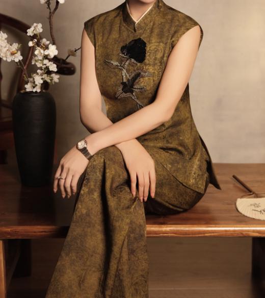 SC1AL05_枣核色_裤子_春秋_新中式提花肌理感高腰阔腿_高级女装_BERNIEELEN 伯妮斯茵 商品图1