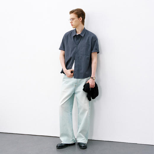 714street美式复古细格纹短袖衬衫2026新款春季纯棉格子衬衣男女 商品图3