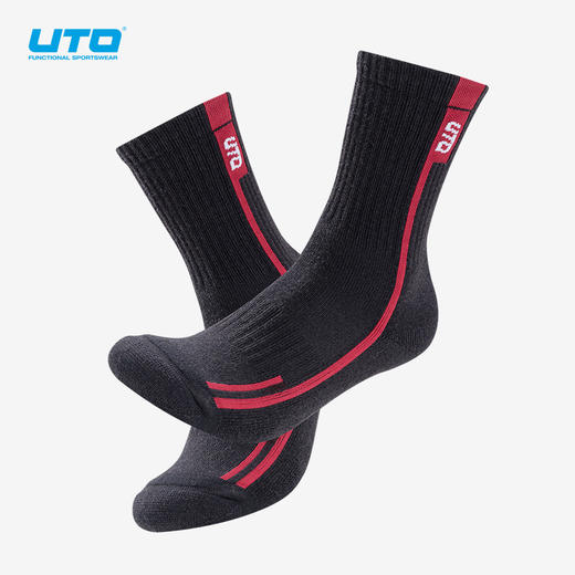 UTO/悠途羊毛字母运动中筒袜秋冬户外滑雪徒步加厚保暖吸汗跑步袜 商品图0