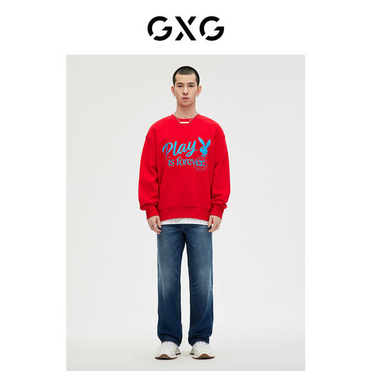 GXG男装 潮流时尚新年红喜气红色撞色印花亲肤圆领卫衣潮流卫衣 商品图1