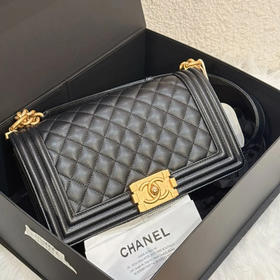 Chanel leboy 黑金 荔枝纹牛皮 中号 斜挎包