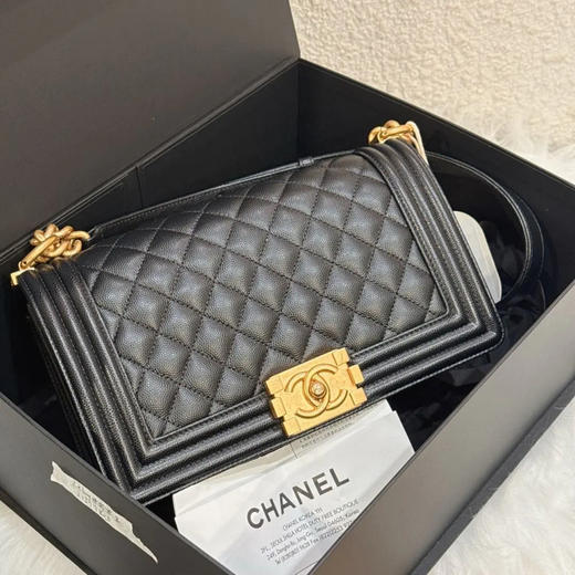 Chanel leboy 黑金 荔枝纹牛皮 中号 斜挎包 商品图0
