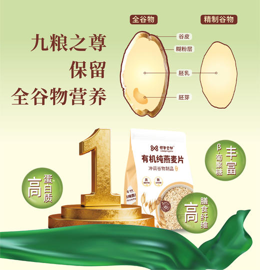 绿色公社有机纯燕麦片 好口味全谷物 营养价值高 1kg 商品图1
