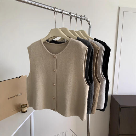 法式复古小金扣圆领针织马甲 宽松韩系百搭温柔显瘦秋冬叠穿毛衣 商品图4