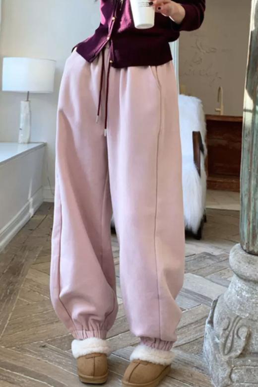 HAYES 甜美粉色加绒束口休闲长裤 21959 商品图1