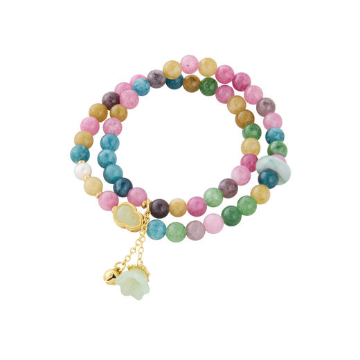 三彩2026新款双层叠戴国风手串翡翠跑环琉璃吊坠多巴胺串珠小众女 商品图1