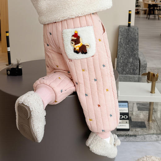 冬季新款儿童兔子口袋花边棉裤2025韩版女童洋气校园裤童装代发潮 商品图6