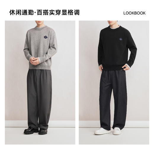 墨麦客男装2025年冬季假两件设计针织衫男士落肩圆领撞色毛衣男 商品图4