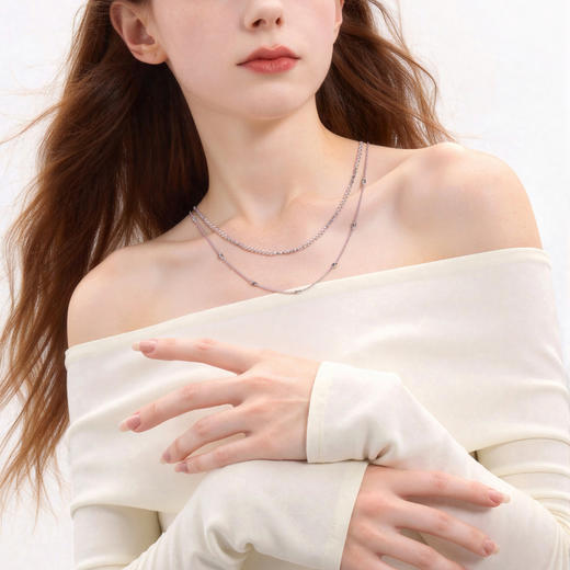 三彩2026新款双层叠戴珍珠项链曼塔玫瑰色碎银韩系清冷甜酷氛围感 商品图1