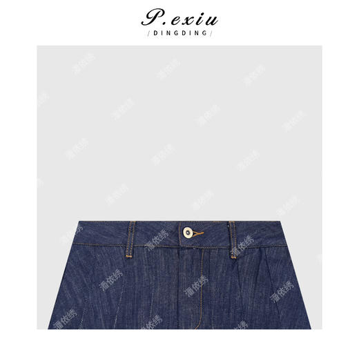 04-1潘依绣丁丁宠粉天丝-亚麻复古摩登压褶丹宁牛仔半身裙 S66331 商品图2