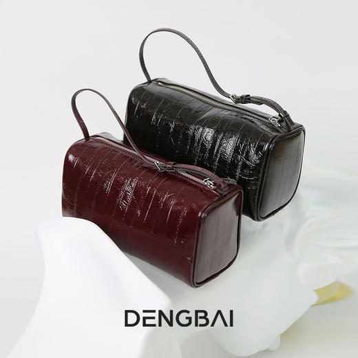 登白DENGBAI 头层鳗鱼纹牛皮笔筒包手提可斜挎DB1233 商品图1