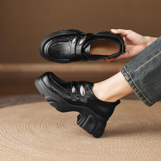 阿么手工女鞋增高厚底英伦风真皮乐福鞋女款新款百搭小皮鞋6.5CM 商品图1