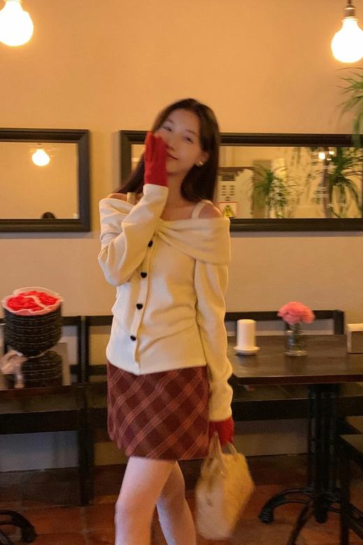 L.Fleuri 复古红格子高腰毛呢包臀半裙 21985 商品图4