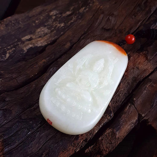 【天然正品】天然新疆料细腻油润度佳黄铭玉雕千手观音平安无事牌和田玉吊坠项链64.7*35.3*14.1MM（皆取最大值）090126NJT45 商品图7