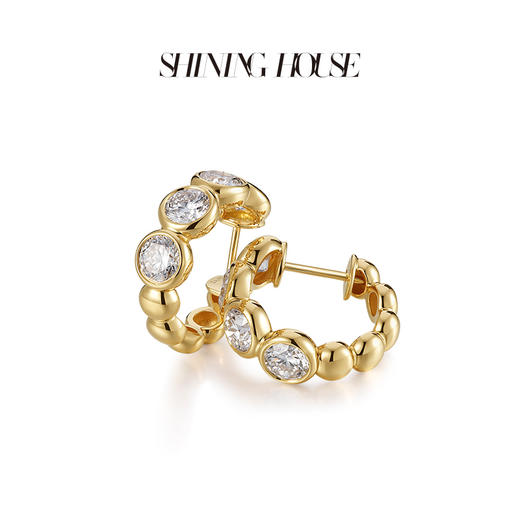 ShiningHouse[培育] 18k金钻石耳饰 圆钻形2克拉钻人工真钻人造钻石K金耳圈豪华钻石排钻耳饰耳环悦己送礼臻选【此商品不支持7天无理由退货退款】预计3日发货 商品图2