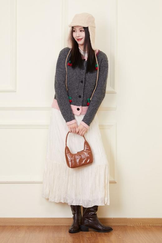 ANSUABEL 重工樱桃粉灰撞色甜美针织开衫 21894 商品图1