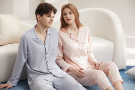 【7.5折新品体验】【秀黛】男翻领开扣长袖套装/女翻领纯色长袖套装男/女春秋家居服睡衣【有4XL】W1550005T/W1551011T【门店同款】