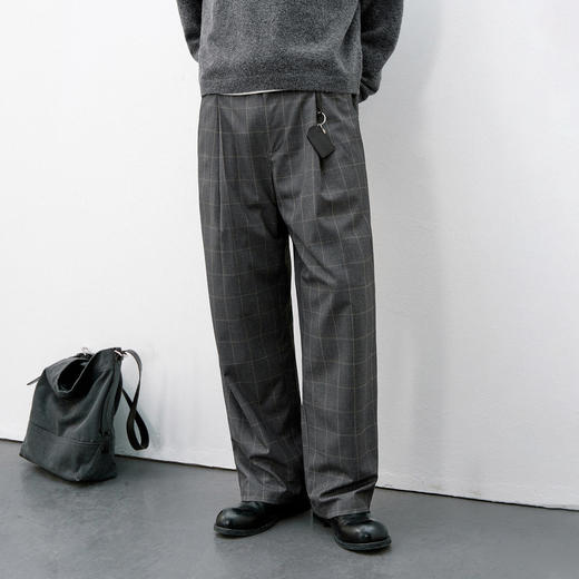 714street精纺TR格纹直筒休闲裤2026春季新品潮牌简约宽松长裤男 商品图0