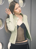 TR她热 不费力时髦 豆绿灰色都市感复古立领修身显瘦薄绒夹克外套 商品缩略图0