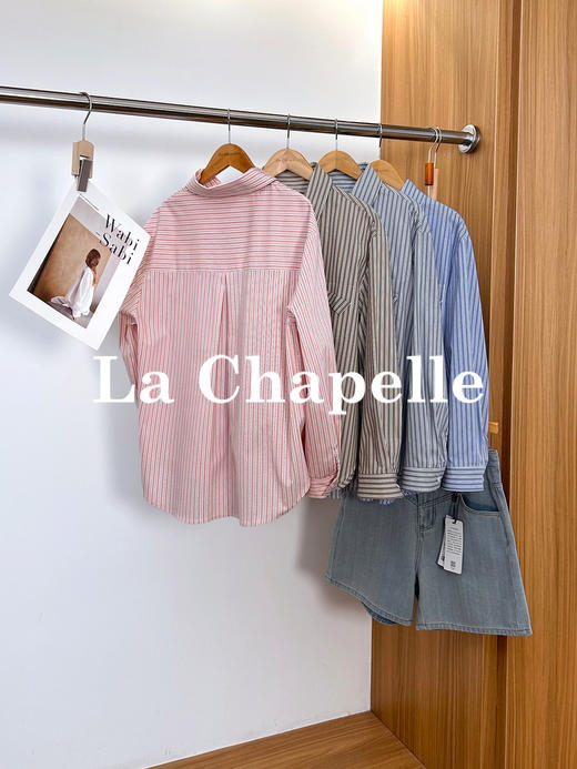 专柜实拍【时髦又减龄！】拉夏贝尔/La Chapelle宽松显瘦慵懒风条纹衬衫通勤百搭休闲衬衣 商品图7
