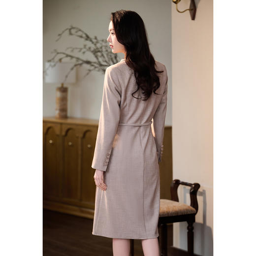 【赠定制腰带】燕麦肌理感西装裙 设计感百褶拼接 刚柔并济 低调颜色自带高级滤镜  米思阳2026春季新款通勤ol风西装连衣裙百褶收腰A字裙0016 商品图3