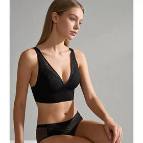 官网1198！断码 爱家无钢圈背心式文胸内裤套装性感深V网纱内衣胸罩三角裤女