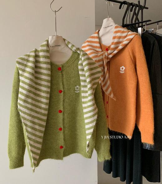 老米优品🎈 3月8日起发货！《带披肩！刺绣小花朵爱心扣针织开衫》含9.4%绵羊毛，柔软亲肤，保暖舒适。 商品图6