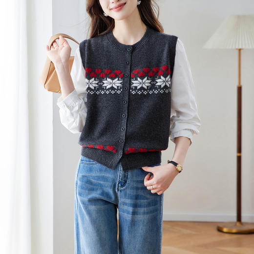 「自」全新升级【铂金会员183/天猫249/差价66】(03853)洛诗琳复古提花拼接衬衫2026春季新款假两件针织开衫 商品图2