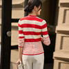 剩S/M/XL/XXL 米思阳2026春季新款简约撞色条纹莱赛尔针织衫高弹V领长袖上衣女 商品缩略图4