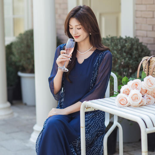 【林栖设计小店】【林栖推荐】2026春复古印花真丝长袖连衣裙N1961377 商品图4