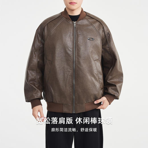 墨麦客美式休闲PU男士羽绒服2025冬季新款棒球领羽绒夹克男88857 商品图1