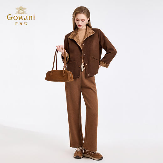 乔万尼新国风立领拼接袖口宽松短款绵羊毛大衣ED4B778805 商品图3