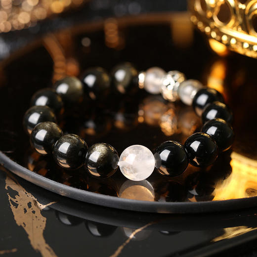 【祈愿吉品】「守护骑士」黑曜石灰月光手链男女情侣款 商品图0