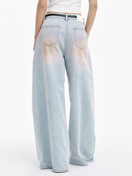 TR她热 赛博甜心 浅蓝色炫彩水洗复古显瘦休闲宽松阔腿牛仔裤长裤 商品图1