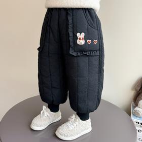 冬季新款儿童兔子口袋花边棉裤2025韩版女童洋气校园裤童装代发潮