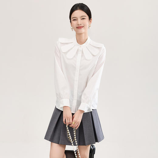「高货wl」全新升级【铂金会员275/天猫369/差价94】(23207)洛诗琳气质优雅白衬衫2026春季新款法式花瓣领上衣 商品图0