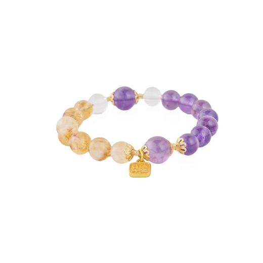 三彩2026新款黄紫撞色水晶手串国风轻复古治愈氛围感通勤茶歇小众 商品图3