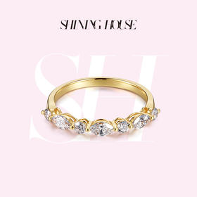 ShiningHouse[培育] 18k金钻石戒指 圆钻形橄榄形人工真钻人造钻石K金戒指排钻戒指时尚钻石戒指悦己送礼臻选【此商品不支持7天无理由退货退款】预计3日发货