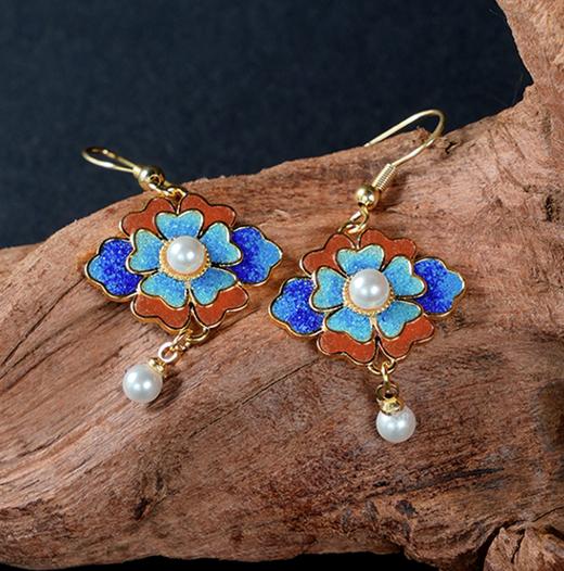 【彼达思】景之蓝  浣溪沙灼灼花耳饰 珐琅饰品 商品图0