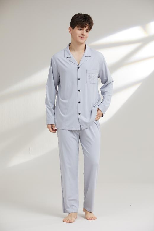 【7.5折新品体验】【秀黛】男翻领开扣长袖套装/女翻领纯色长袖套装男/女春秋家居服睡衣【有4XL】W1550005T/W1551011T【门店同款】 商品图1