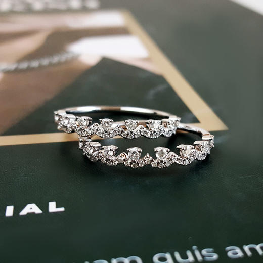 【天然正品】AU750白金简约时尚群镶款钻石套戒19.5-19.5号（戒圈可改）190126NJS18 商品图4