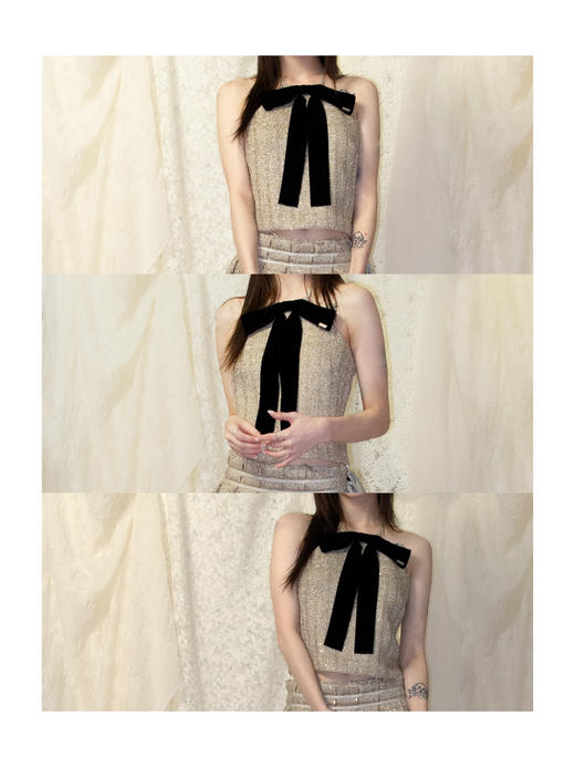 Kaiy Xiao 假面舞会 粗花呢蝴蝶结 吊带上衣 商品图1