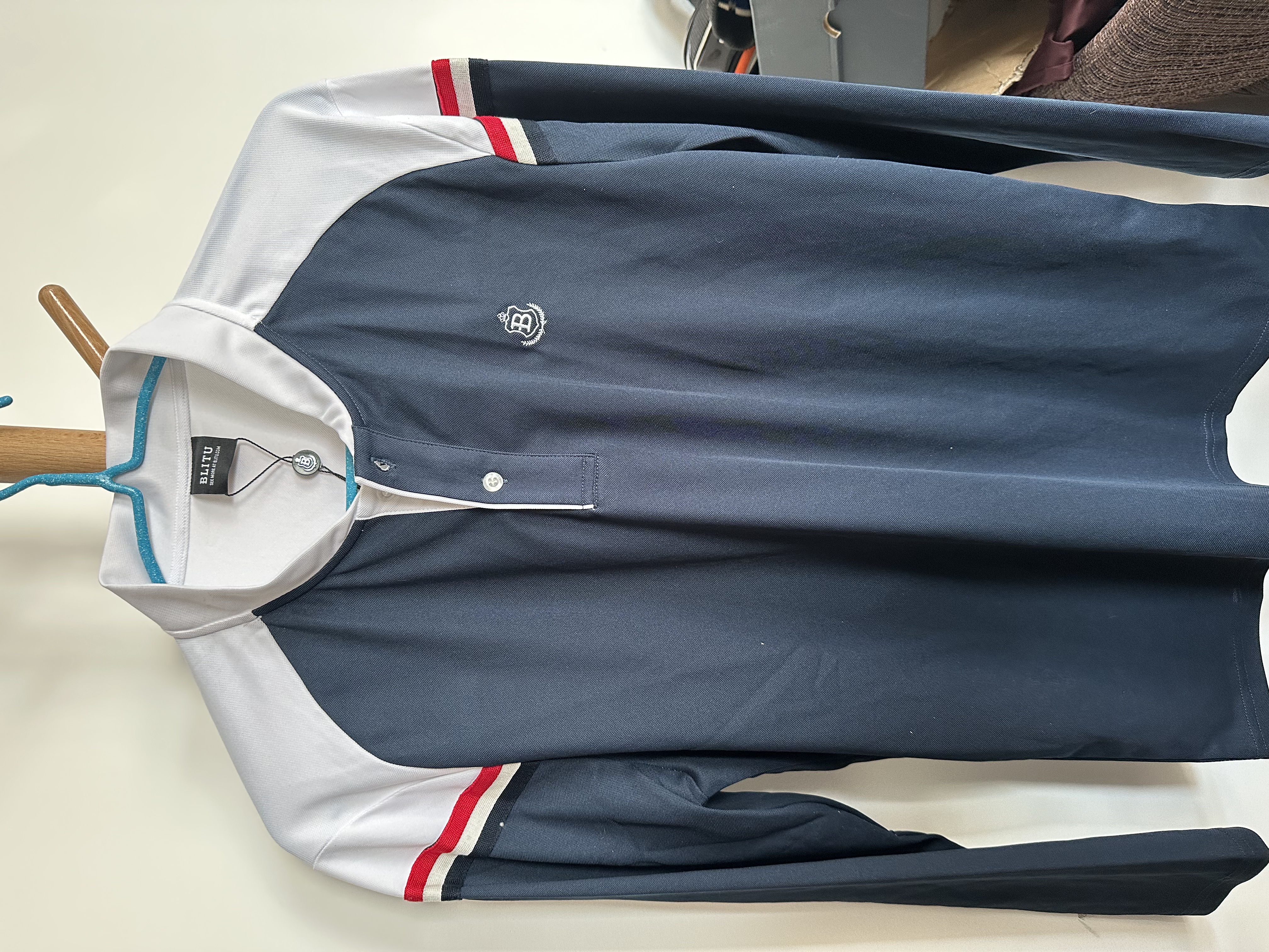 百乐图蓝白拼色男士长袖XXL码秒杀价68元