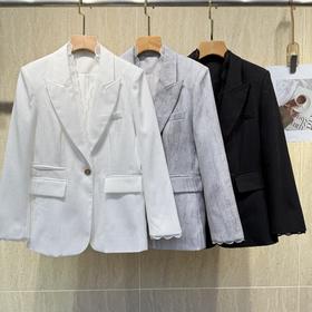 SC1A03_漆黑色/星灰色_上衣外套_春季_蕾丝拼接V领西装_高级女装_BERNIEELEN 伯妮斯茵