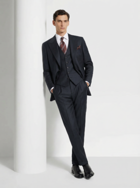 Dormeuil 多美 Amadeus 藏蓝色暗亲王格全麻衬西装套装