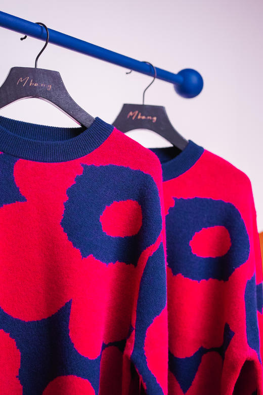 新春花朵红蓝宽松毛衣，小众文艺范儿，直筒版型，100%美利奴羊毛~~ 商品图2