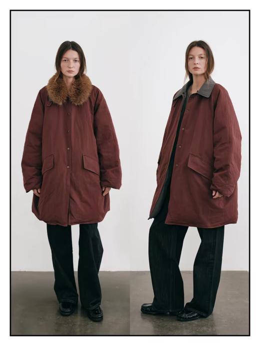 shyshystill/shy202509004/可拆卸挡风毛领中长款双色羽绒服 商品图3