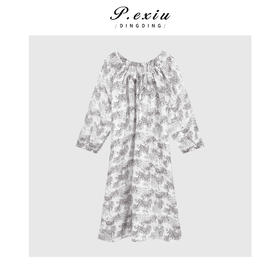 04-2潘依绣丁丁宠粉法式优雅风印花一字领连衣裙Q9872